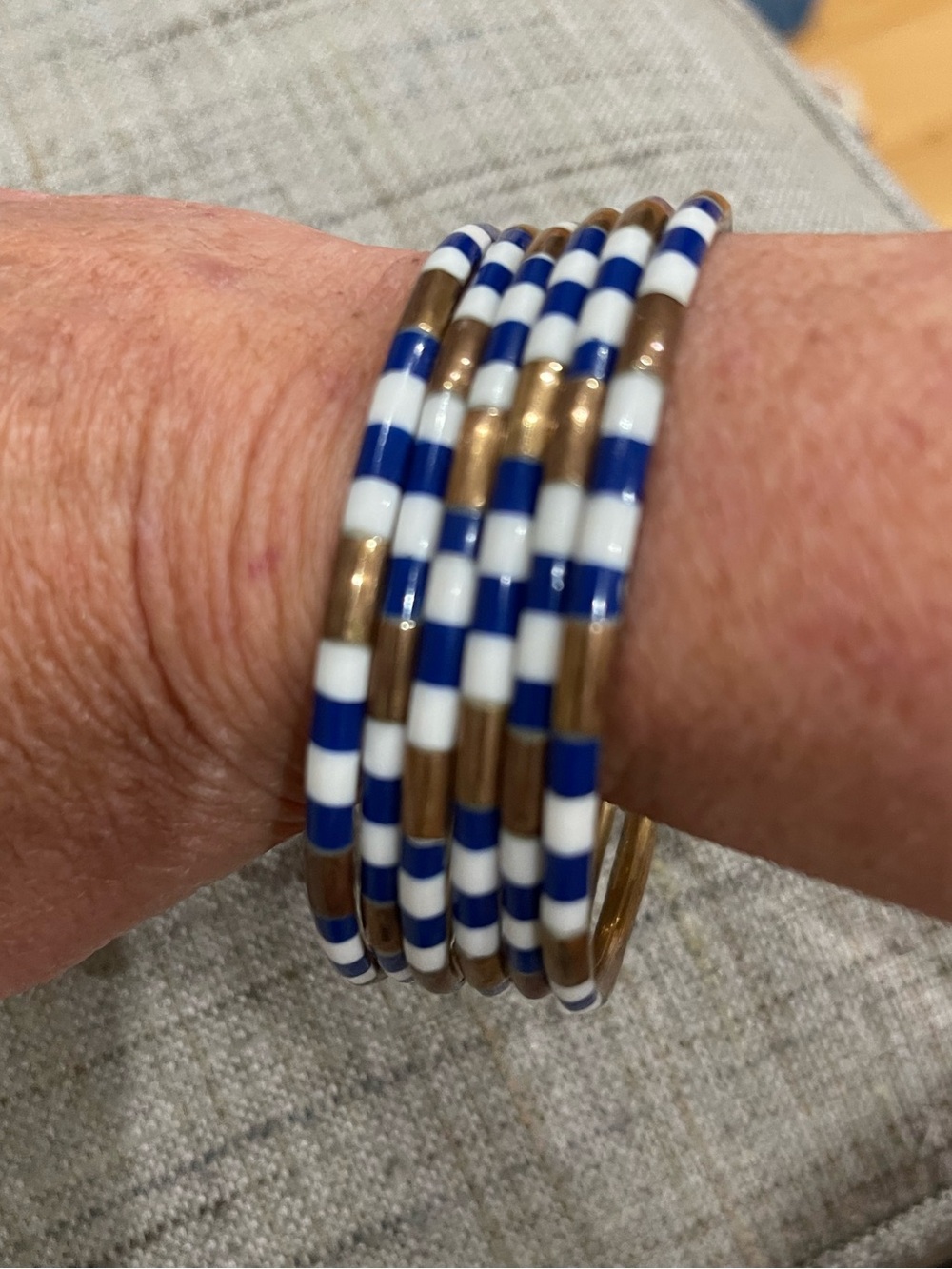 Budha Girl Blue, White & Gold Stacked Beaded Bangle Set - Picture 3 of 8